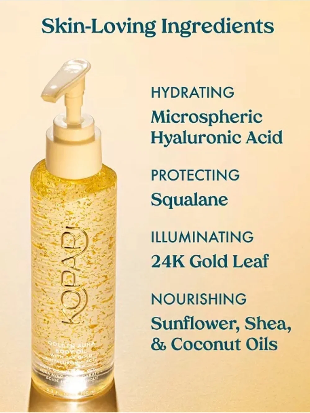 Kopari Golden Body Oil - Clear Bottle with Gold Oil and White Pump
